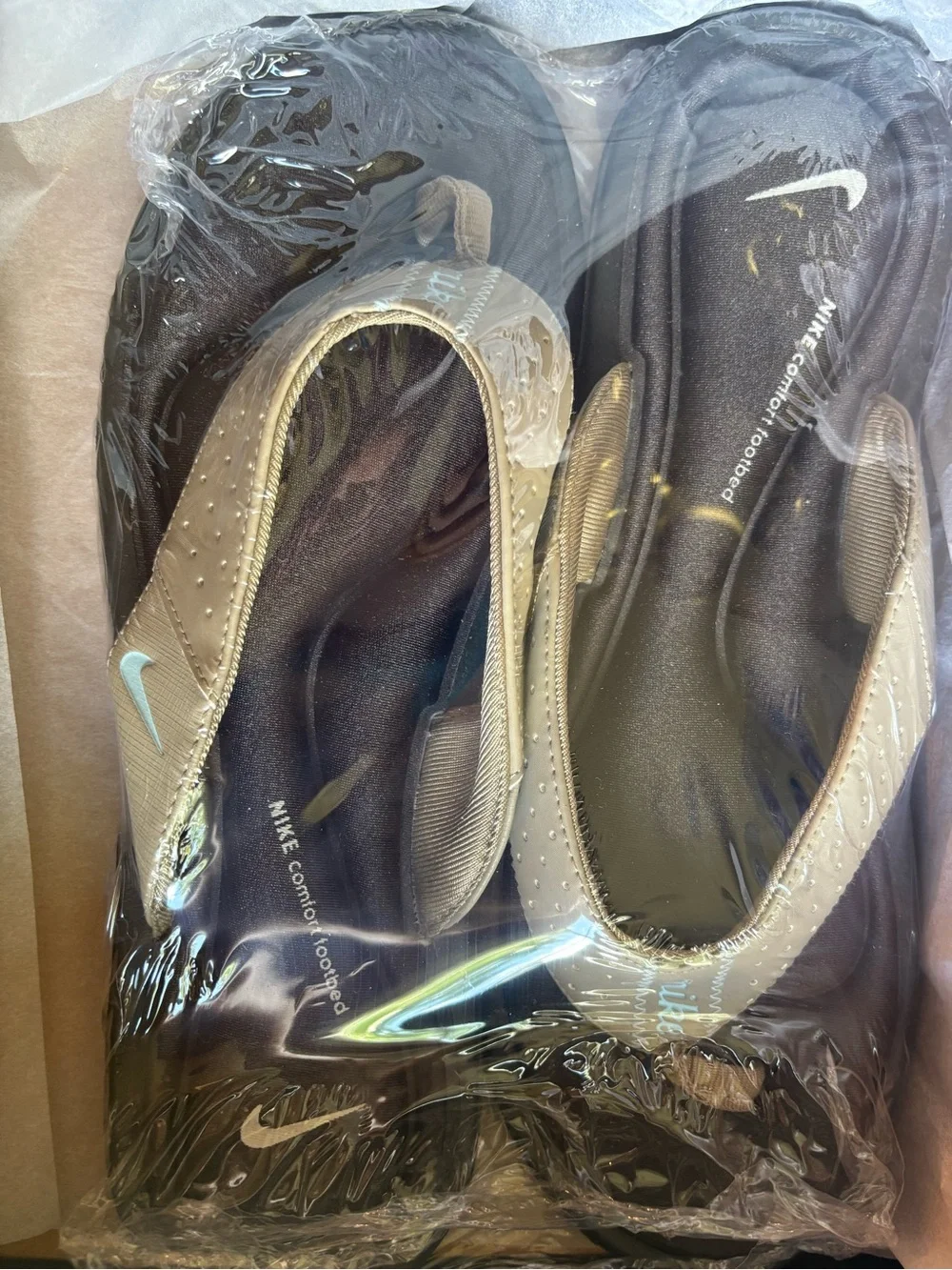 Nike Slip-On Comfort Flats in Beige and Black